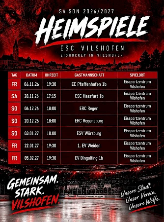 Plakat mit den Heimspielen der Saison 2026/2027